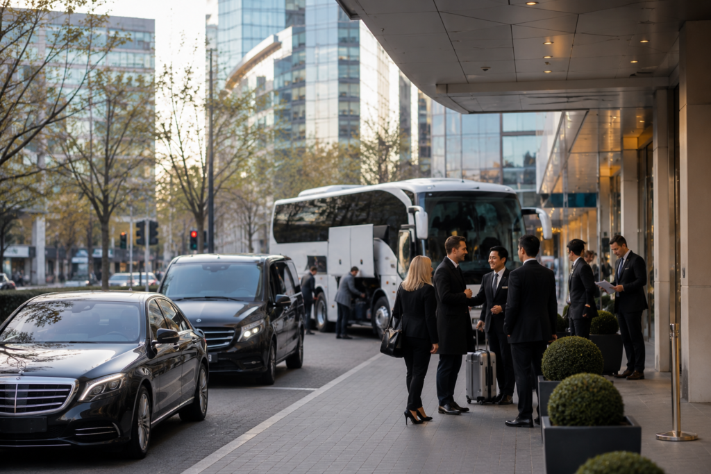 Airport car service in Paris France with a luxury vehicle outside Charles de Gaulle Airport