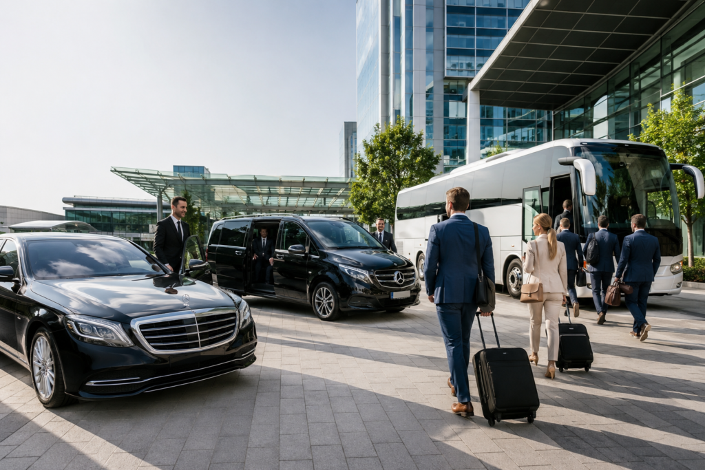 Private airport transfers in France with chauffeur and passengers